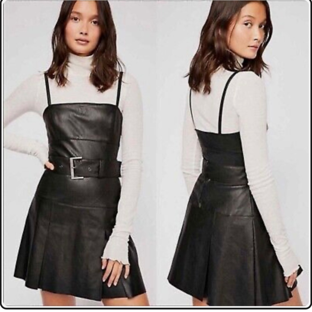 Free People Sweet Talk Vegan Leather Mini Dress size 6